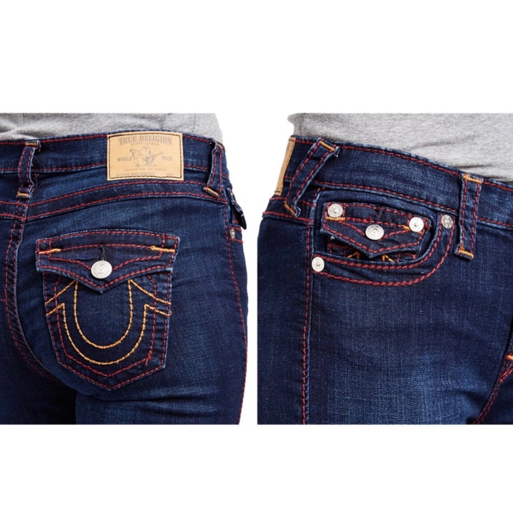NWT True Religion Dark Blue Hi-Rise Big T Super Skinny Flap Pocket Womens Sz 30 - Picture 3 of 5